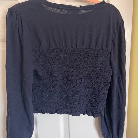 Boden Smocked Blue Crop Blouse - Picture 3 of 3